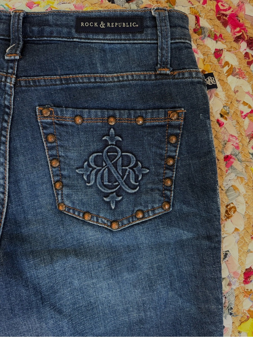 Rock & Republic Dark Blue Studded Pocket Boot Cut Jeans